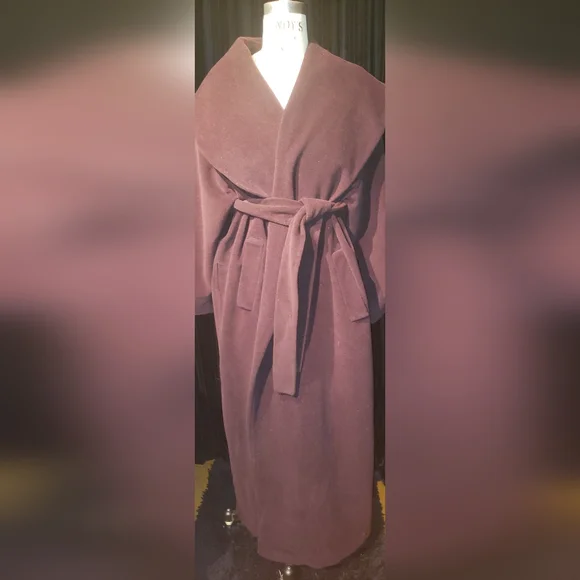 Vintage 100% cashmere rich chocolate brown wraparound huge collar 2XL maxi coat - Picture 2 of 16